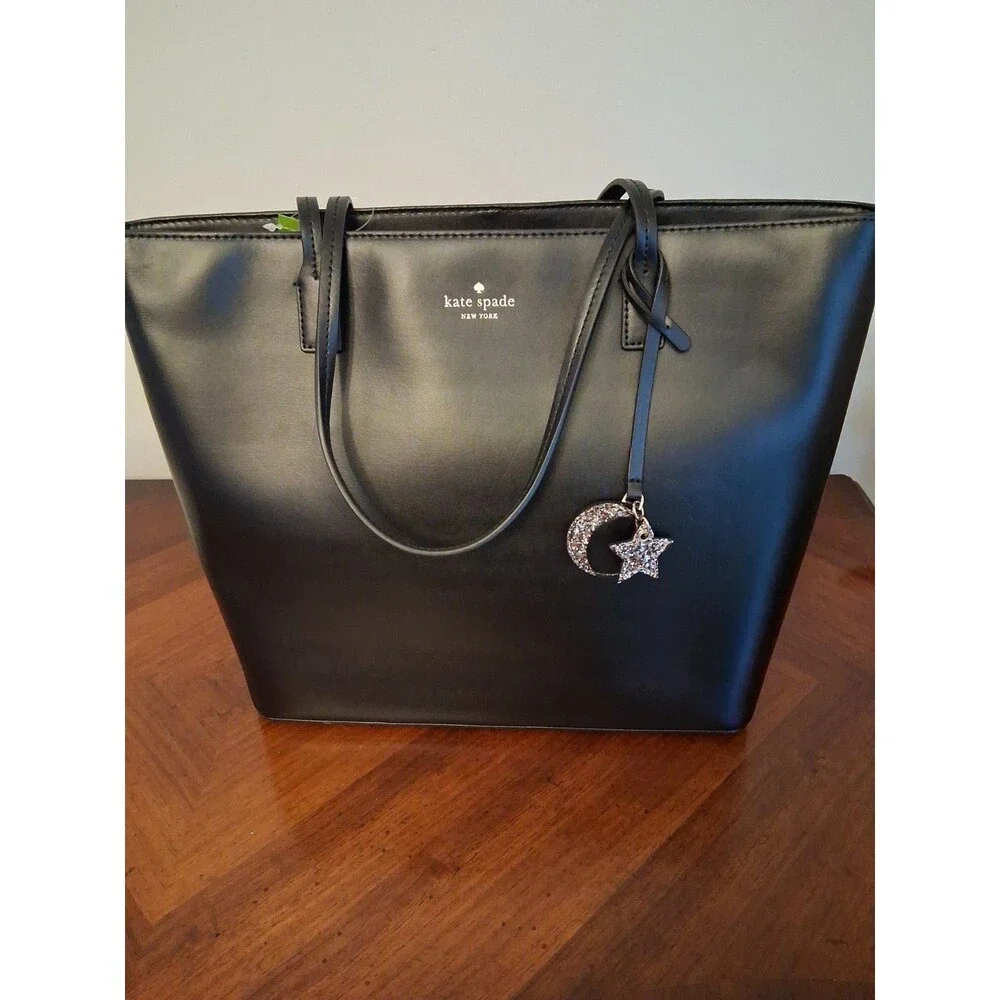 Kate Spade Kearny Street Grecia Leather Tote Black With Moon And Star Charm NWT